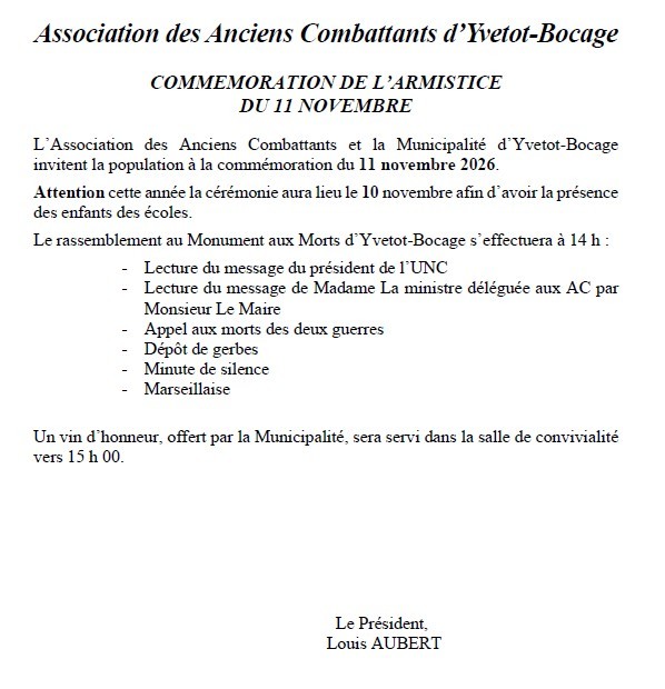 C&eacute;r&eacute;monie du 11 novembre 2026